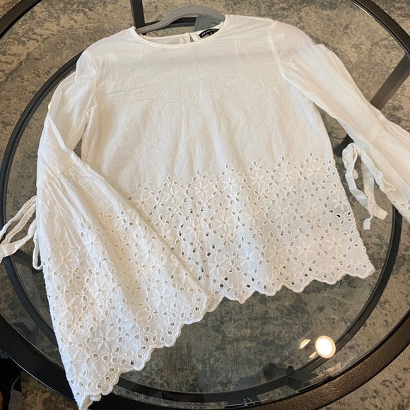Style Envy Tops - White Embroidered Blouse with Bell Sleeves